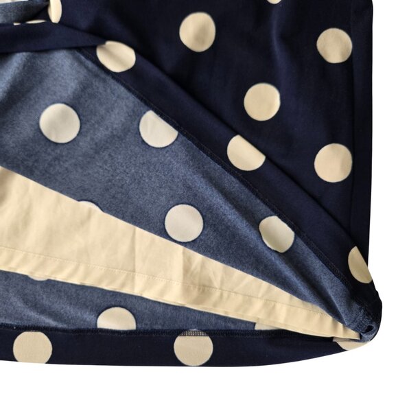 Eliza J Polka Dot Jersey Faux Wrap Dress Size 8 Fully Lined Belt Navy Blue Cream - Picture 8 of 11